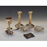 Assorted small silver to include; pair of George V silver candlesticks, 13cm high, together with a