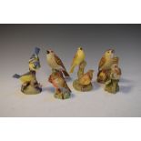 Group of five Royal Worcester porcelain birds to include; two Thrushes (3234), Yellow Hammers (