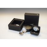 Two Montblanc palladium plated desk time pieces, comprising 5708 and smaller leather cased 9133,