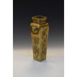 Late 19th Century Japanese polished bronze vase of tapering square section with flowering plant
