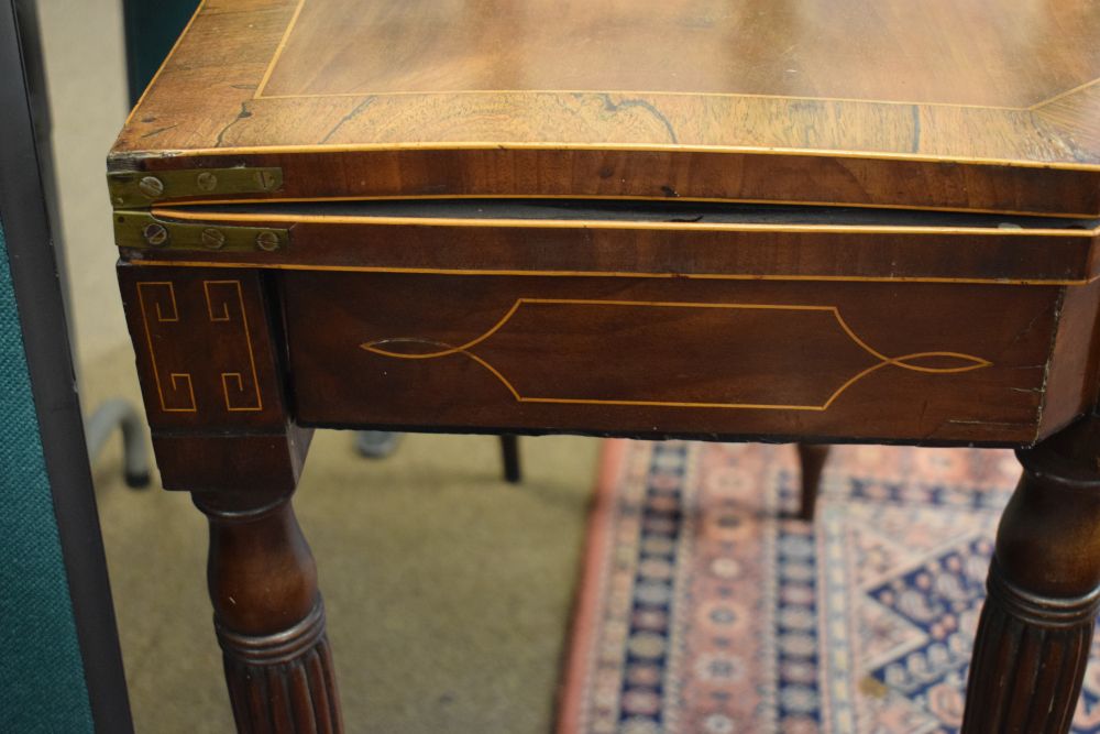 Early 19th Century mahogany and rosewood crossbanded string inlaid card table opening to reveal a - Image 3 of 6