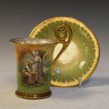 Austrian Vienna cabinet cup and saucer, the former depicting two figures in a woodland setting,