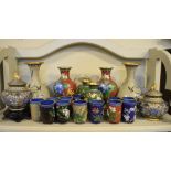 Large collection of cloisonné vases, beakers, jars and covers etc