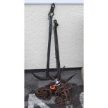 Two iron anchors, largest 102cm long, chains etc