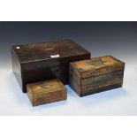 Tunbridge Ware rectangular tea caddy (at fault/to restore), a rosewood rectangular box with hinged