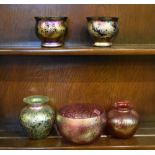 Royal Brierley studio glass; pair of bowls, one other larger bowl, an Isle of Wight green glass