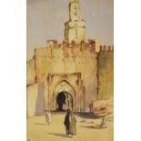 B.Figallo - Watercolour - Bab El Ghissa, signed and dated 1919, 39cm x 24cm, framed and glazed
