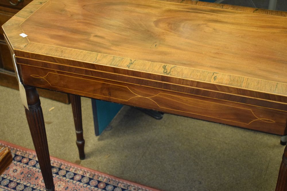 Early 19th Century mahogany and rosewood crossbanded string inlaid card table opening to reveal a - Image 5 of 6