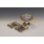 Pair of Edward VII silver pin dishes, Sheffield 1910, together with a silver pedestal bon bon