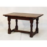 Reproduction oak refectory style dining table, raised on bulbous turned supports, 135cm x 78cm