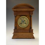 Late 19th Century walnut mantel clock, with Aesthetic-style Roman dial and two-train movement,