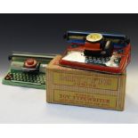 Vintage 1950's Mettoy Supertype tin plate typewriter, together with box, tinplate Mettype Junior tin