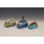 Three vintage Corgi Toys die-cast model vehicles comprising Austin Mini Countryman, Commerbus 2500