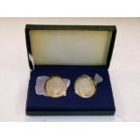Cased pair of silver Royal Commemorative oval medallions for the 1977 Jubilee