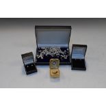 Group of pearl-set jewellery comprising: 9ct gold ring set two pearls, two pairs of pearl ear