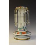 Late 19th Century painted opaque glass table lustre, 27.5cm high