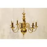 Brass eight-branch Dutch style chandelier, 74cm diameter