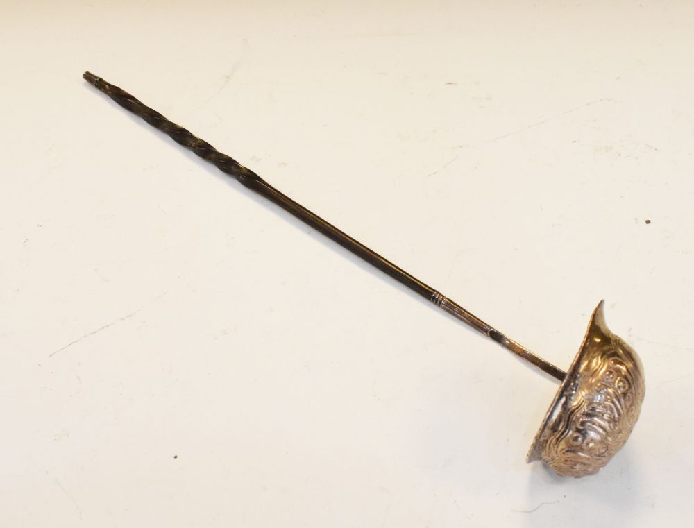18th Century white metal toddy ladle having a baleen handle, 34.5cm long