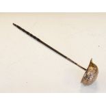 18th Century white metal toddy ladle having a baleen handle, 34.5cm long