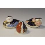 Three Royal Crown Derby porcelain bird paperweights