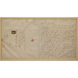 Early Victorian hand written letter with Penny Black stamp, postally franked Glasgow JN 30 1840, the
