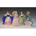 Four Royal Doulton figures - Fair Lady HN2193, Delphine HN2136, Miss Demure HN1402 and Sara