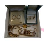 Assorted gold and yellow metal jewellery to include; curb-link bracelet, dress watch, earrings