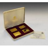 Set of four gold plated silver 'Passenger Railway 150th Anniversary' stamp replicas by Hallmark