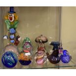 Assorted glass paperweights and a Murano glass clown (13)