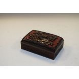 Oriental brass and enamel box, the cover and carved sides imitating cinnabar lacquer, 15cm wide