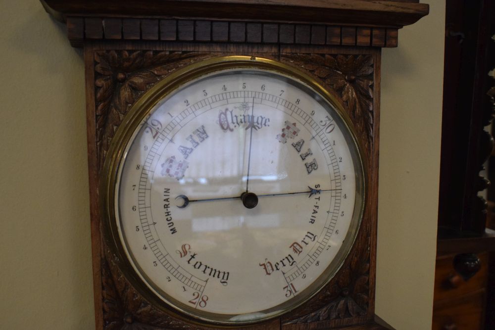 Late 19th/early 20th Century oak cased barometer having ceramic register plates and with mercury - Image 4 of 6