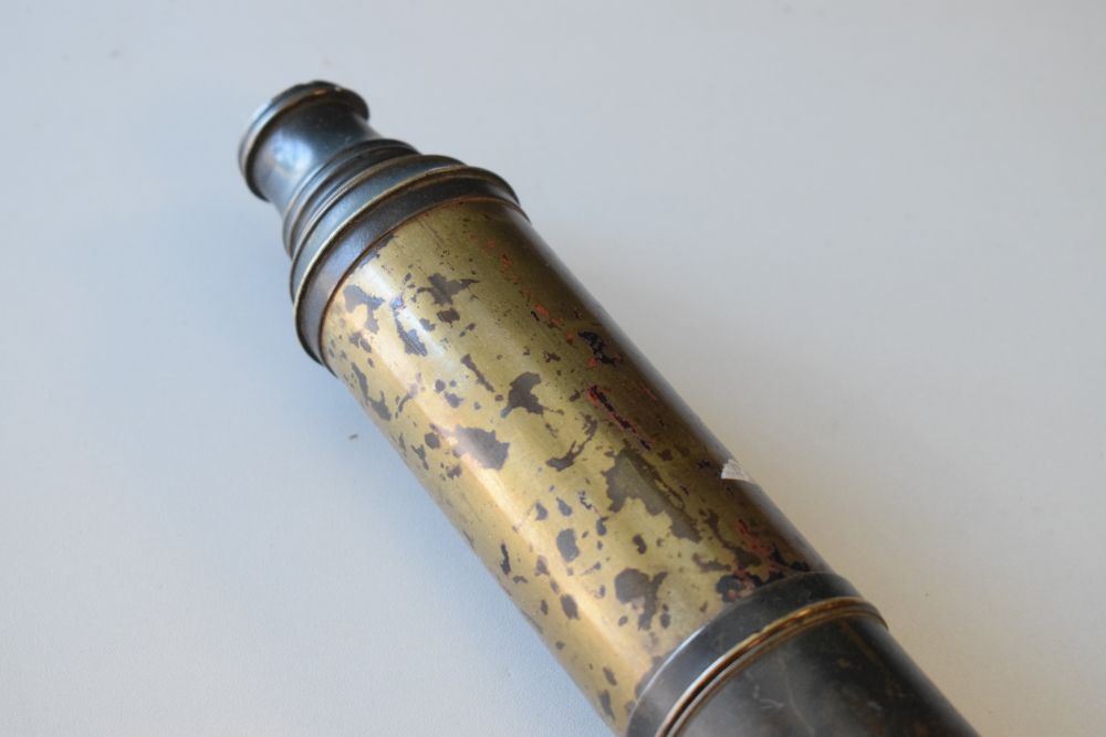 19th Century three-draw brass telescope, together with a Victorian flashlight, cased set of - Image 6 of 6