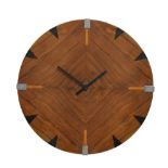 Art Deco period walnut and chrome mounted drum shape wall clock having later quartz movement, 31cm