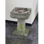 Reconstituted bird bath on square pedestal base, 55cm high