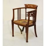 Edwardian inlaid mahogany tub-back salon or parlour chair with tapestry seat