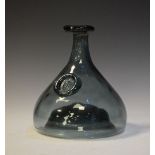 20th Century pale green glass seal bottle of bulbous form, impressed crowned initials CE, 23cm high
