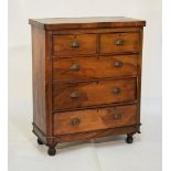 Victorian walnut chest of two short over three long drawers having brass cup handles, 94cm wide