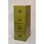 Vintage Industrial Design - Green painted metal four drawer filing cabinet fitted brass handles,