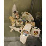 Small selection of crested china to include; a Willow Art (Longton) bi-plane with Farnborough crest,