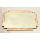 Art Deco rectangular peach glass framed bevelled mirror, 72cm x 46cm