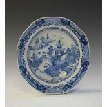 Chinese export blue and white porcelain 'Willow' pattern octagonal soup bowl, 22.5cm diameter