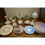 Large selection of Wedgwood jasperware to include; lilac vases, boxes and covers, bowl, green