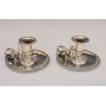 Elkington & Co - Pair of plate on copper chamber candlesticks with engraved armorial crest, plus one