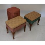 Lloyd loom linen basket having hinged cover and a pair of Lloyd loom dressing table stools having