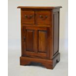 Modern mahogany bedside table fitted two short drawers with panel door below, 50cm wide x 40cm