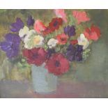 Jennifer Caplan - Oil on board - Still life anemones, signed, 23cm x 29cm, framed