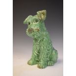 Sylvac pottery seated terrier with 'treacle-back' green glaze, model 1380, 29cm high