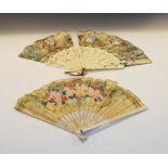 19th Century printed fan with watercolour highlights, together with a later fan (2)