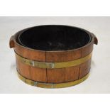 Brass and oak cooper made tub having metal liner, together with a pair of butter pats and a wooden