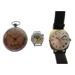Slava - Gentleman's gold-plated wristwatch, silvered dial with baton hour markers and centre